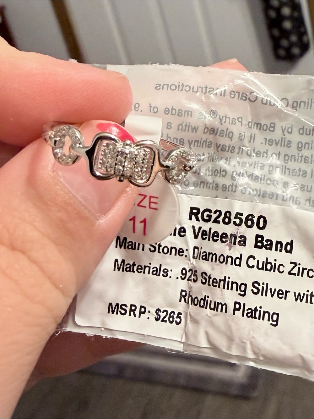 The Veleena Band Silver Band Ring with Clear Cubic Zirconia - Size 11